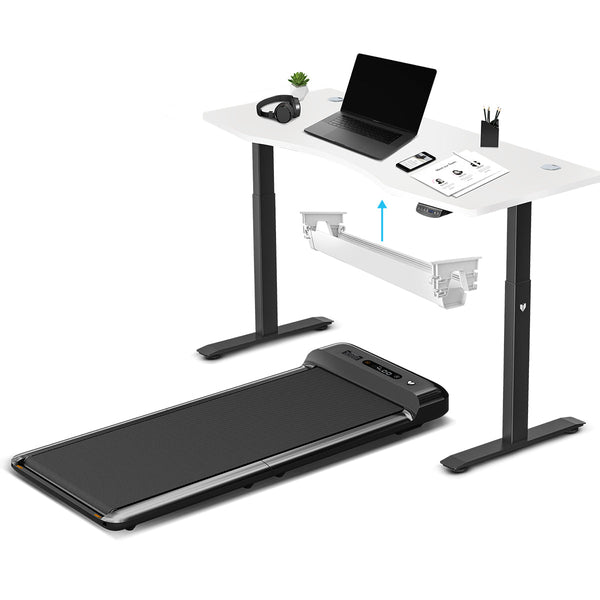 Lifespan Fitness WalkingPad M2 Treadmill with ErgoDesk Automatic White Standing Desk 1500mm + Cable Management Tray Awezingly