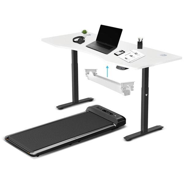 Lifespan Fitness WalkingPad M2 Treadmill with ErgoDesk Automatic White Standing Desk 1800mm + Cable Management Tray Awezingly