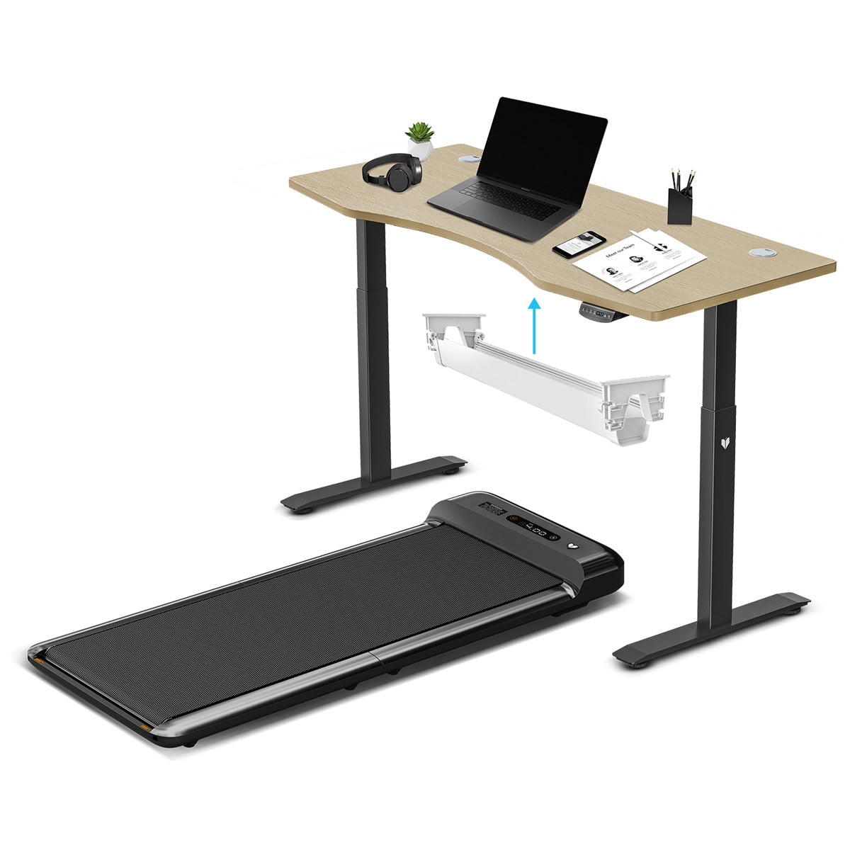 Lifespan Fitness WalkingPad M2 Treadmill with ErgoDesk Automatic Oak Standing Desk 1500mm + Cable Management Tray Awezingly