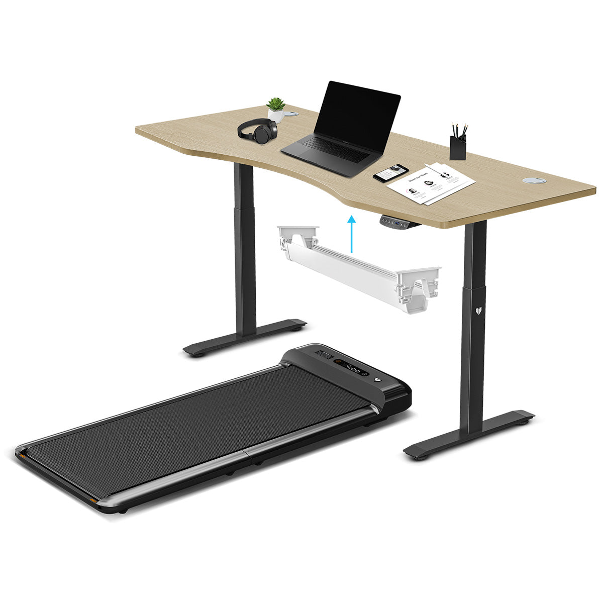 Lifespan Fitness WalkingPad M2 Treadmill with ErgoDesk Automatic Oak Standing Desk 1800mm + Cable Management Tray Awezingly