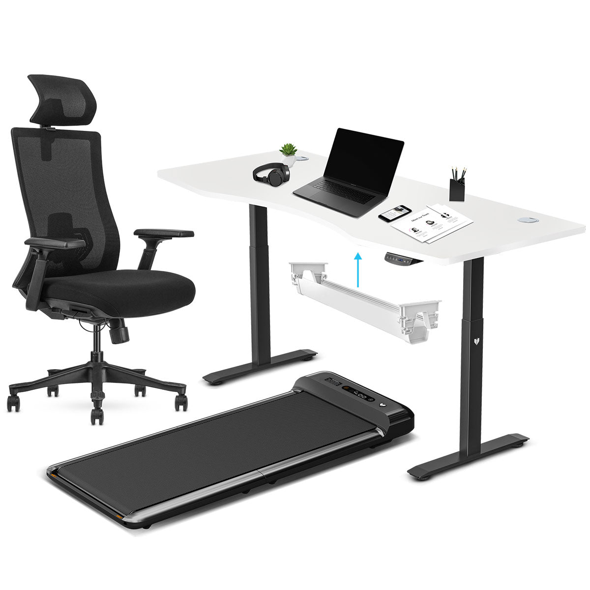 Lifespan Fitness WalkingPad M2 + ErgoDesk 1800mm White + Cable Management + DM9 Chair Awezingly