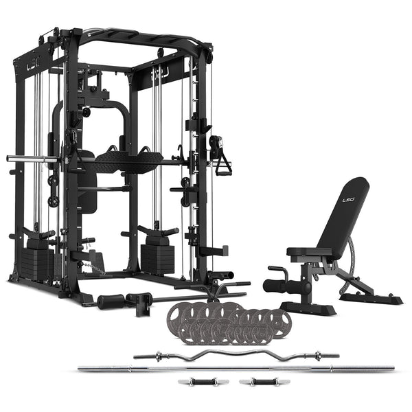 LSG GRK200 10-in-1 Home Gym Station, Power Rack, Smith Machine and Cable Crossover + 90kg Standard Weight Plate Set lsg