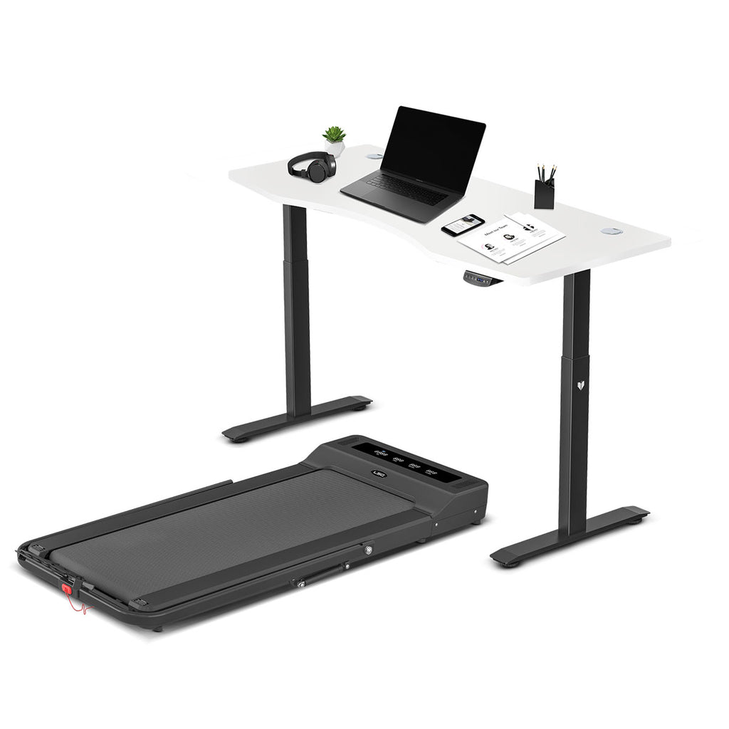 LSG Nimbus Walking Pad Treadmill + ErgoDesk Automatic Standing Desk 1500mm (White) Awezingly