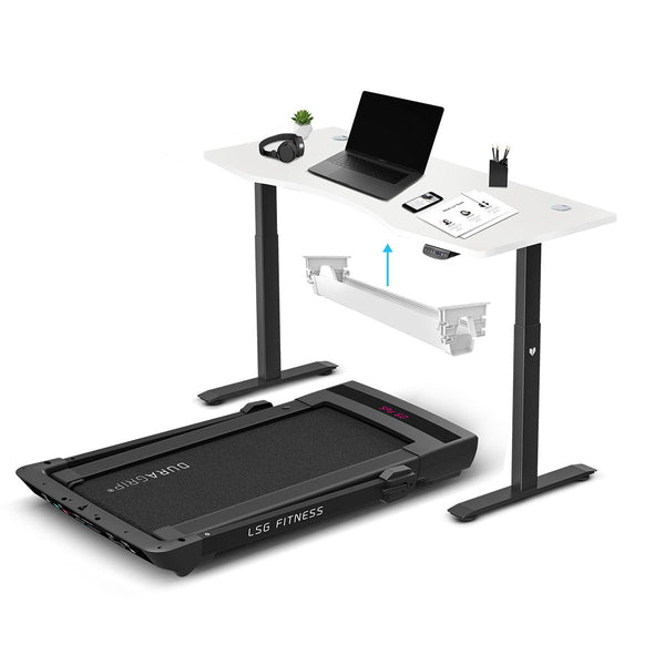 LSG Pacer M5 with Dual Motor Automatic Standing Desk 150cm in White/Black and Cable Management Awezingly