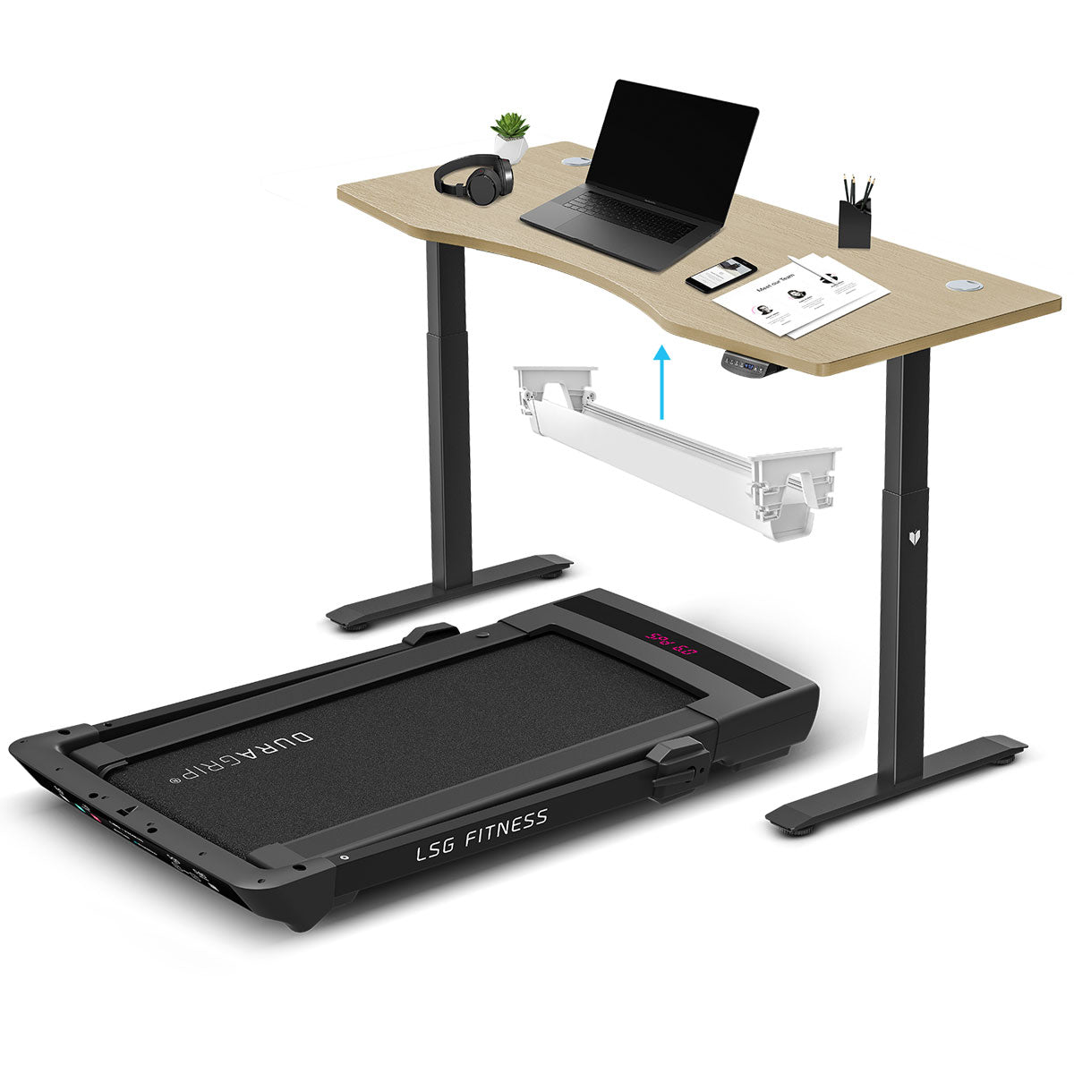 LSG Pacer M5 with Dual Motor Automatic Standing Desk 150cm in Oak/Black and Cable Management Awezingly