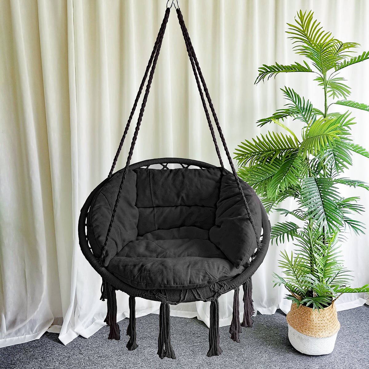 Lifespan Kids Hammock Hanging Swing Chair with Cushions in Black Awezingly