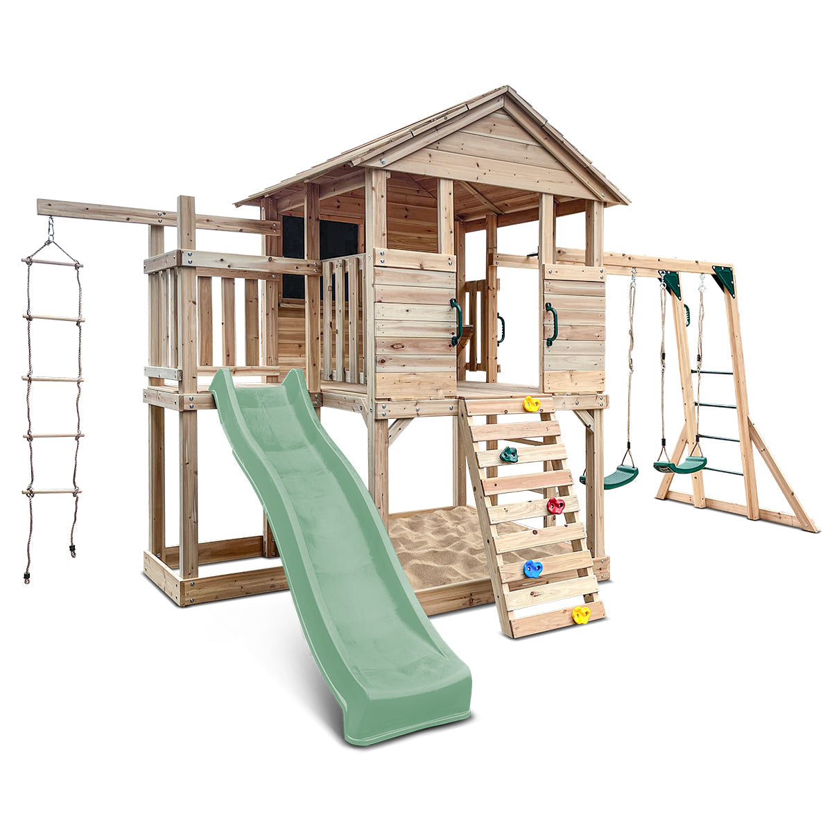 Lifespan Kids Kingston Cubby House with 2.2m Slide (Pastel Green) Awezingly