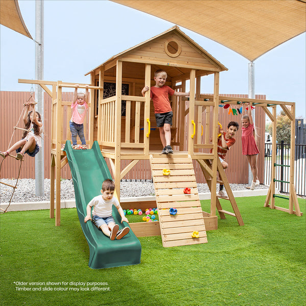 Lifespan Kids Kingston Cubby House with 2.2m Slide (Pastel Green) Awezingly