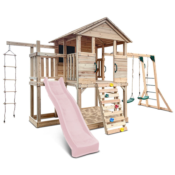 Lifespan Kids Kingston Cubby House with 2.2m Slide (Pastel Pink) Awezingly