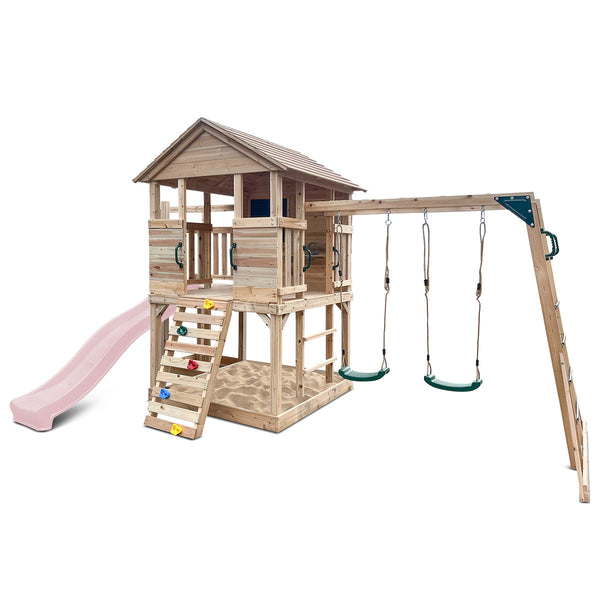 Lifespan Kids Kingston Cubby House with 2.2m Slide (Pastel Pink) Awezingly