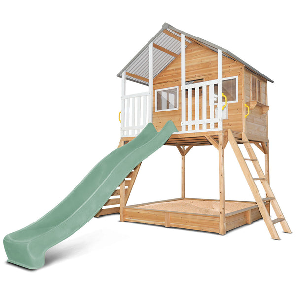 Lifespan Kids Winchester Cubby House (Elevated 1.45m) with 3.0m Slide (Pastel Green) Awezingly