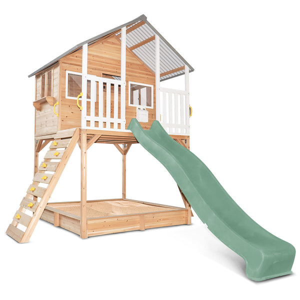 Lifespan Kids Winchester Cubby House (Elevated 1.45m) with 3.0m Slide (Pastel Green) Awezingly