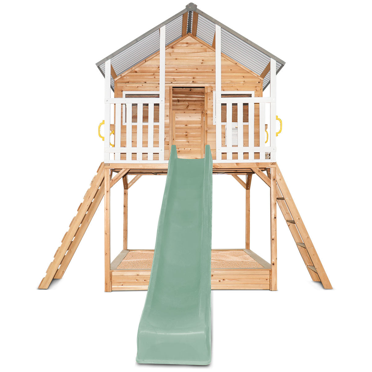 Lifespan Kids Winchester Cubby House (Elevated 1.45m) with 3.0m Slide (Pastel Green) Awezingly