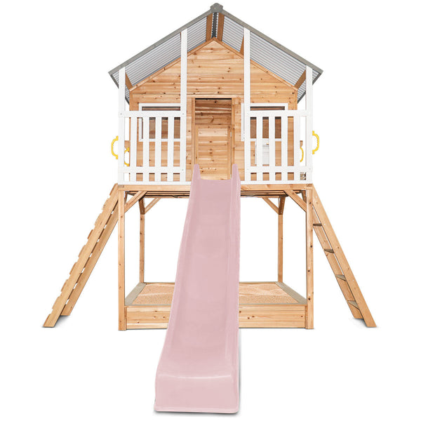 Lifespan Kids Winchester Cubby House (Elevated 1.45m) with 3.0m Slide (Pastel Pink) Awezingly