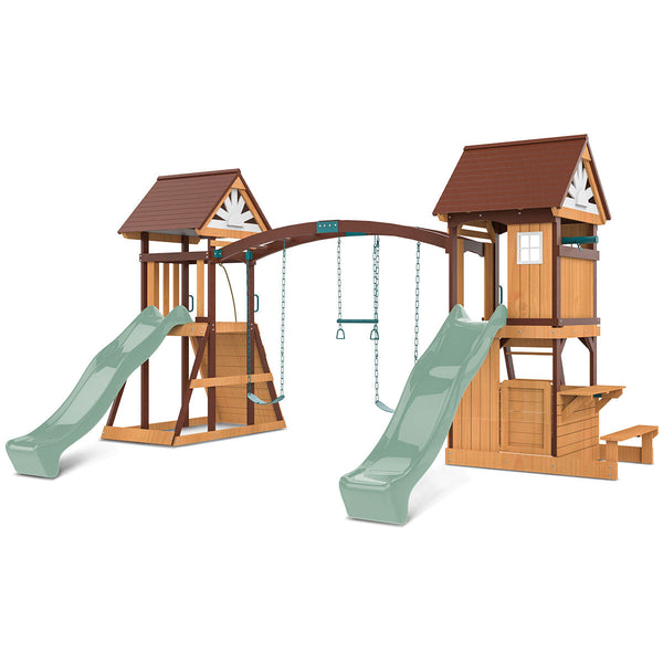Lifespan Kids Armadale Swing Set & Play Centre with Two 2.2m Slide (Pastel Green) Awezingly