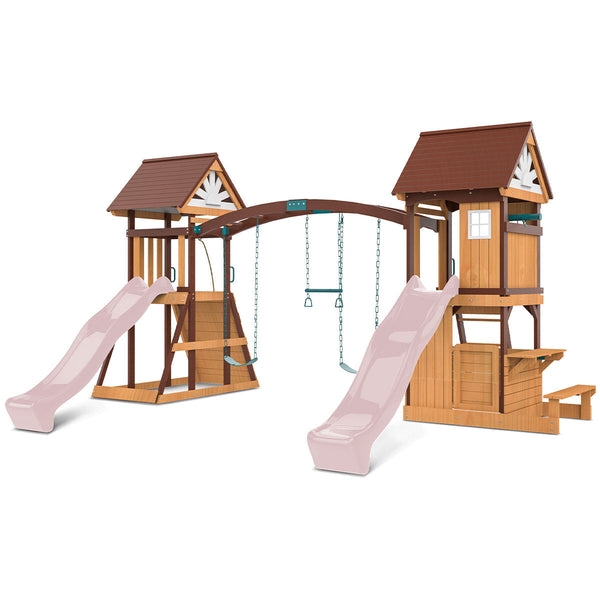 Lifespan Kids Armadale Swing Set & Play Centre with Two 2.2m Slide (Pastel Pink) Awezingly