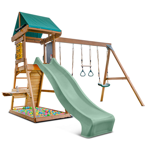 Lifespan Kids Birmingham Swing Set & Play Centre with 2.2m Slide (Pastel Green) Awezingly