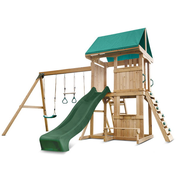 Lifespan Kids Carindale Swing Set & Play Centre with 2.2m Slide (Green) Awezingly
