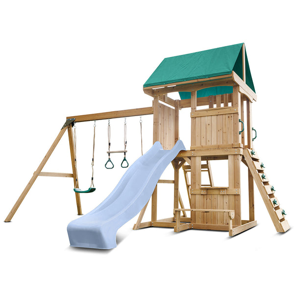 Lifespan Kids Carindale Swing Set & Play Centre with 2.2m Slide (Pastel Blue) Awezingly
