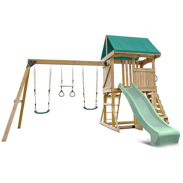 Lifespan Kids Carindale Swing Set & Play Centre with 2.2m Slide (Pastel Green) Awezingly
