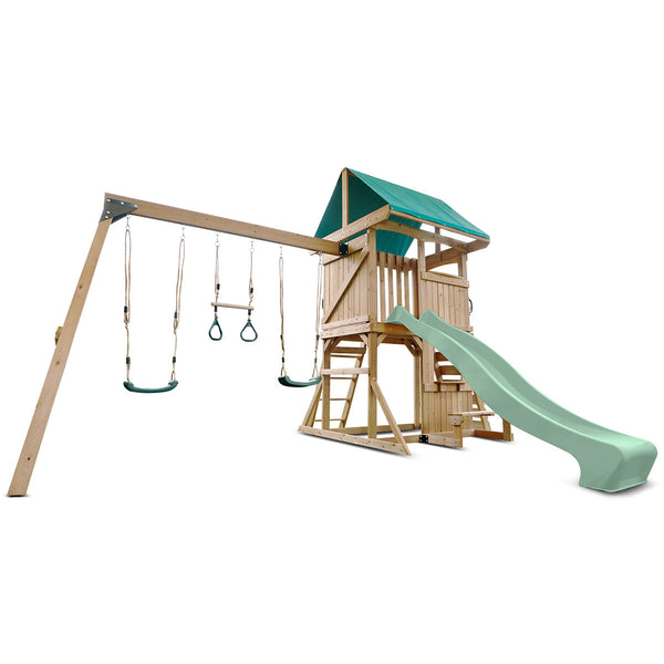 Lifespan Kids Carindale Swing Set & Play Centre with 2.2m Slide (Pastel Green) Awezingly