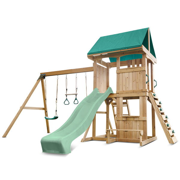 Lifespan Kids Carindale Swing Set & Play Centre with 2.2m Slide (Pastel Green) Awezingly
