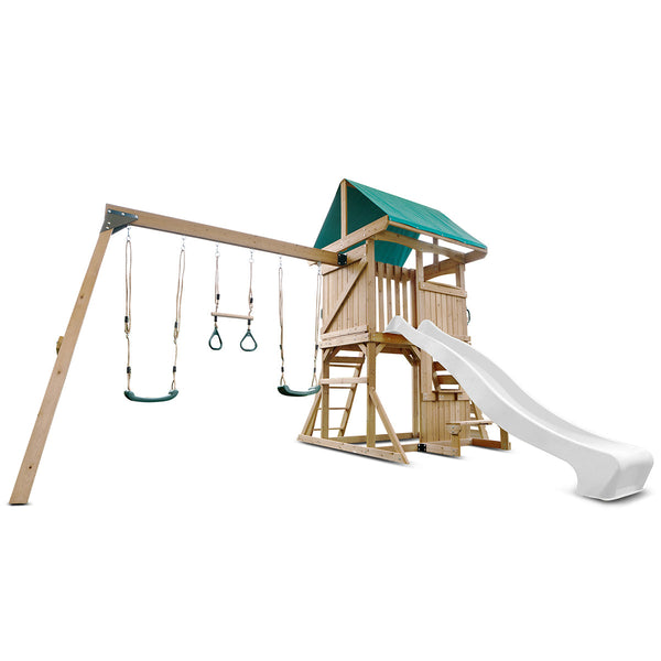 Lifespan Kids Carindale Swing Set & Play Centre with 2.2m Slide (White) Awezingly