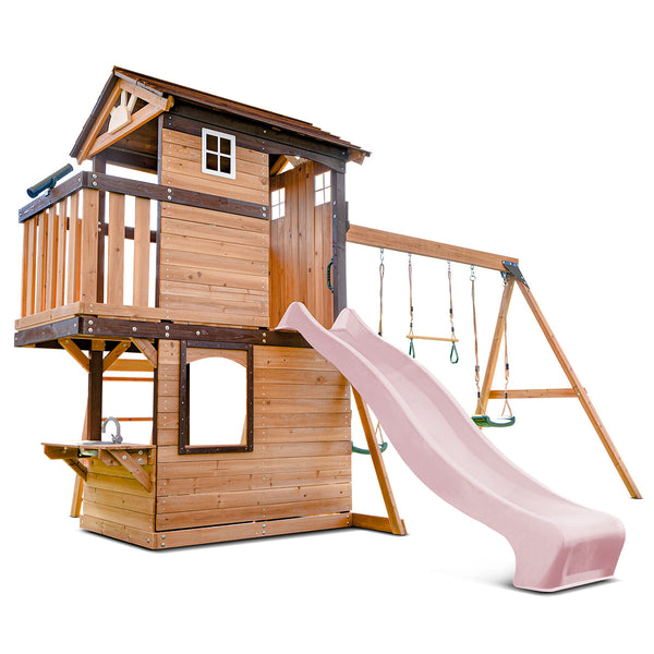 Lifespan Kids Darlington Swing Set & Play Centre with 2.2m Slide (Pastel Pink) Awezingly