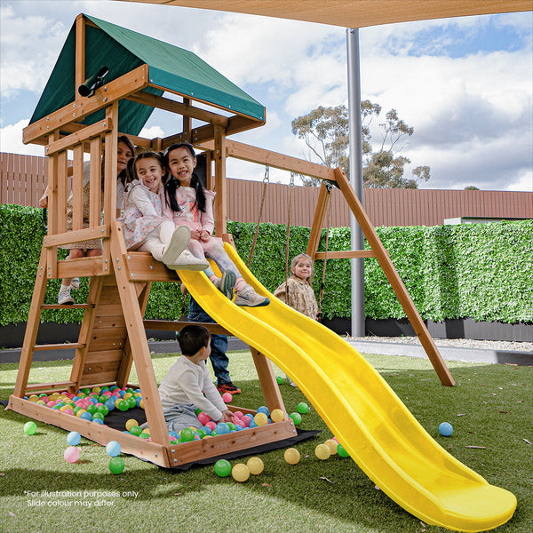 Lifespan Kids Greenvale Swing Set & Play Centre with 1.8m Slide (Green) Awezingly