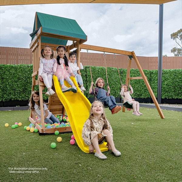 Lifespan Kids Greenvale Swing Set & Play Centre with 1.8m Slide (Yellow) Awezingly