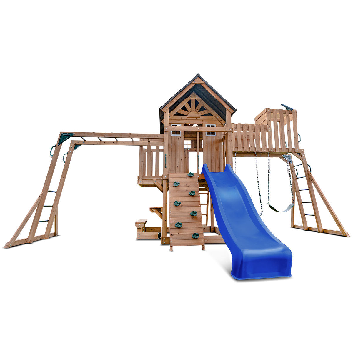 Lifespan Kids Kensington Swing Set, Monkey Bars & Play Centre with 2.2m Slide (Blue) Awezingly