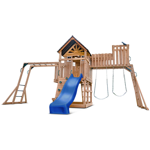 Lifespan Kids Kensington Swing Set, Monkey Bars & Play Centre with 2.2m Slide (Blue) Awezingly
