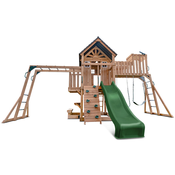 Lifespan Kids Kensington Swing Set, Monkey Bars & Play Centre with 2.2m Slide (Green) Awezingly