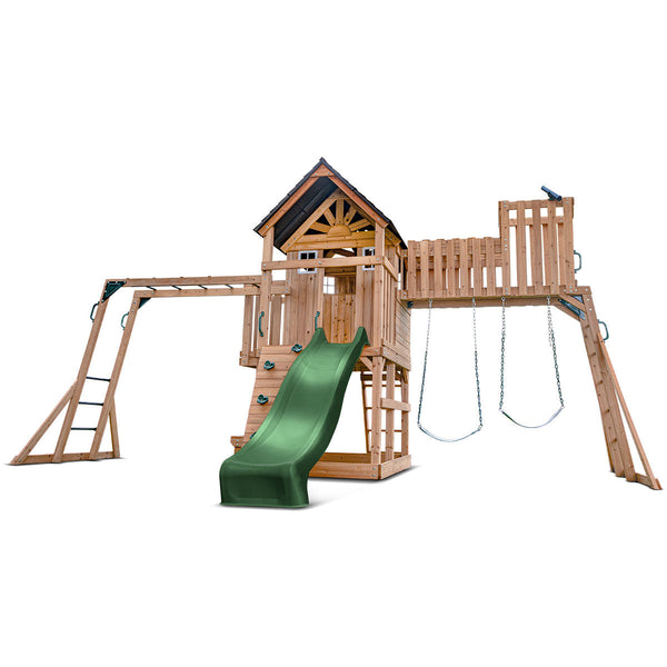 Lifespan Kids Kensington Swing Set, Monkey Bars & Play Centre with 2.2m Slide (Green) Awezingly