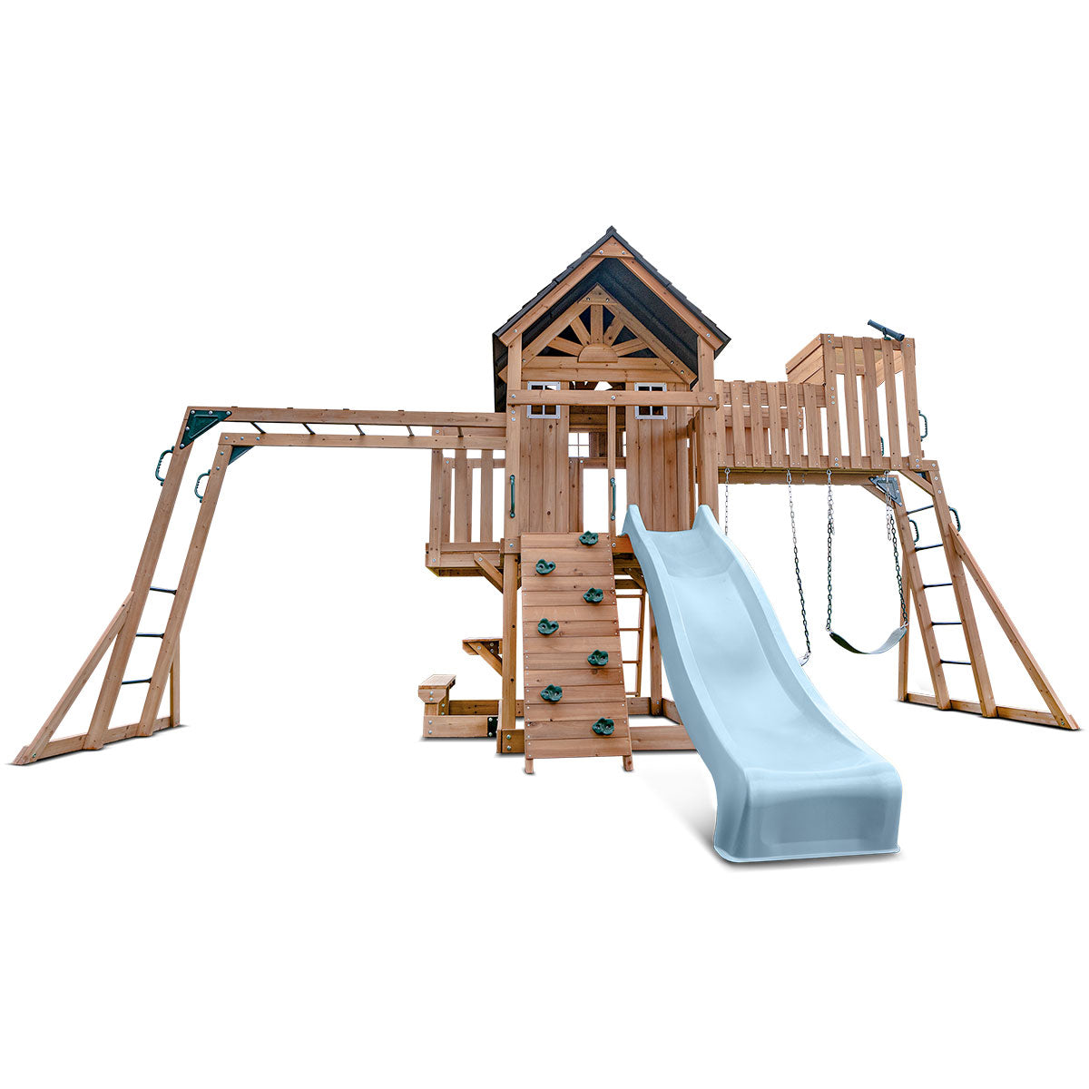 Lifespan Kids Kensington Swing Set, Monkey Bars & Play Centre with 2.2m Slide (Pastel Blue) Awezingly