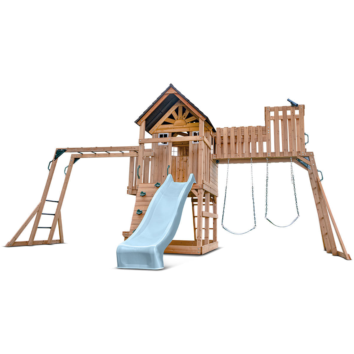 Lifespan Kids Kensington Swing Set, Monkey Bars & Play Centre with 2.2m Slide (Pastel Blue) Awezingly