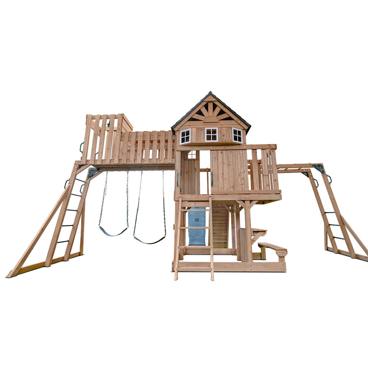 Lifespan Kids Kensington Swing Set, Monkey Bars & Play Centre with 2.2m Slide (Pastel Blue) Awezingly