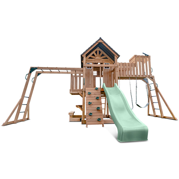 Lifespan Kids Kensington Swing Set, Monkey Bars & Play Centre with 2.2m Slide (Pastel Green) Awezingly