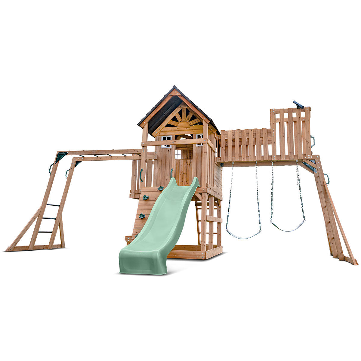 Lifespan Kids Kensington Swing Set, Monkey Bars & Play Centre with 2.2m Slide (Pastel Green) Awezingly