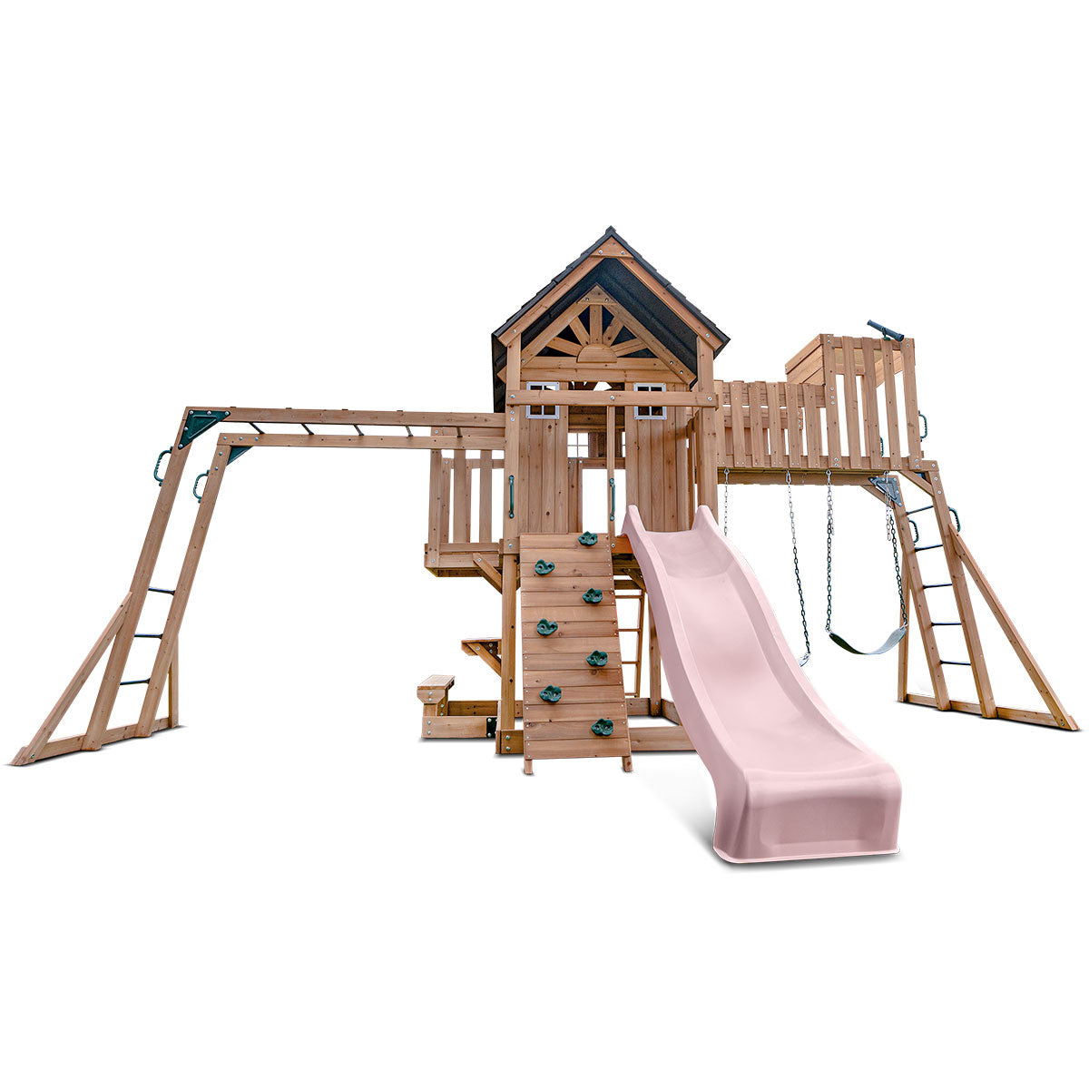 Lifespan Kids Kensington Swing Set, Monkey Bars & Play Centre with 2.2m Slide (Pastel Pink) Awezingly
