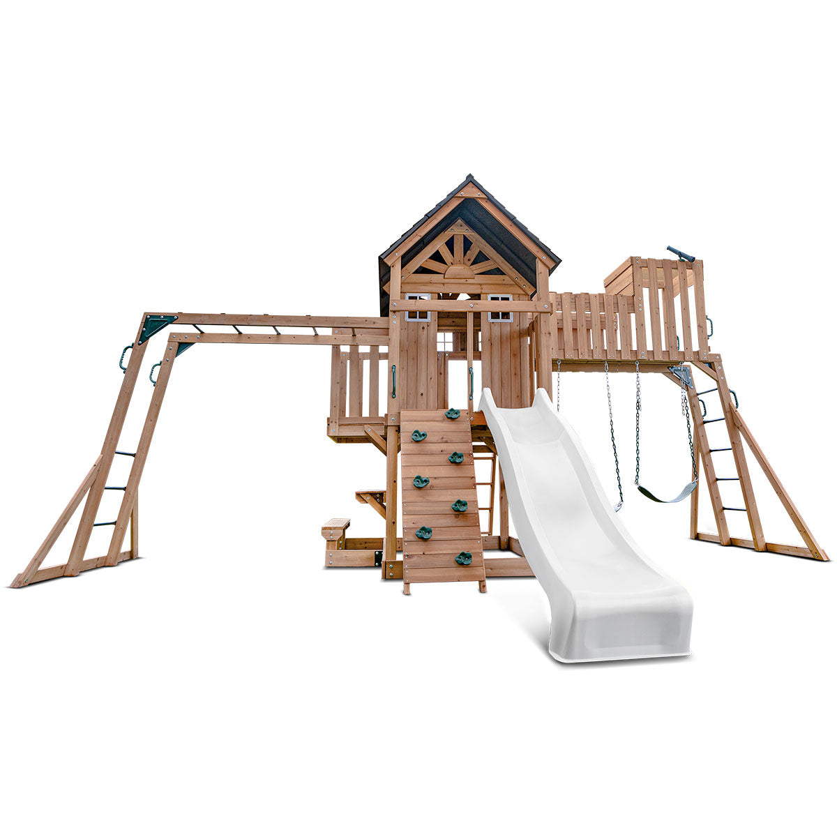 Lifespan Kids Kensington Swing Set, Monkey Bars & Play Centre with 2.2m Slide (White) Awezingly