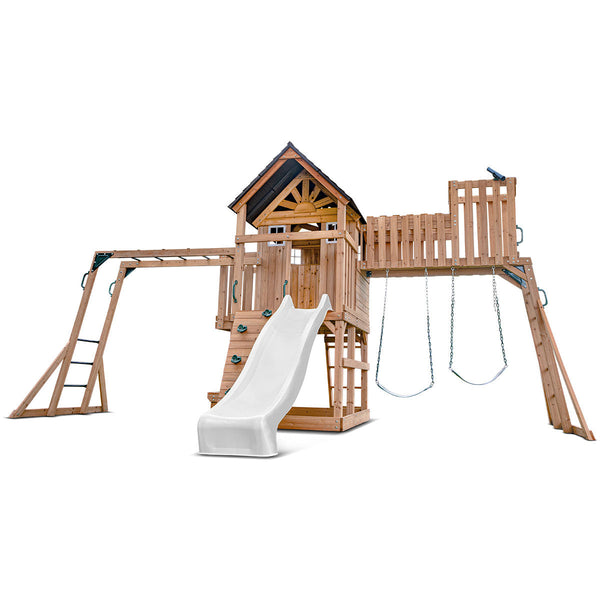 Lifespan Kids Kensington Swing Set, Monkey Bars & Play Centre with 2.2m Slide (White) Awezingly