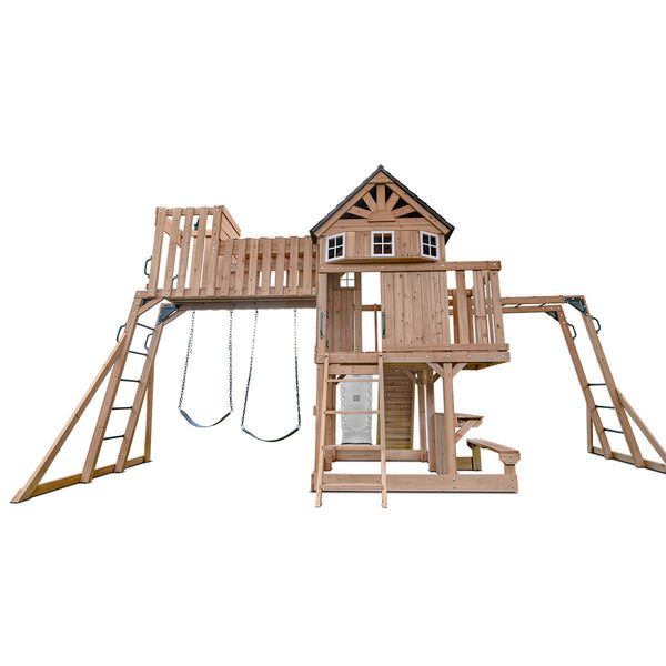 Lifespan Kids Kensington Swing Set, Monkey Bars & Play Centre with 2.2m Slide (White) Awezingly