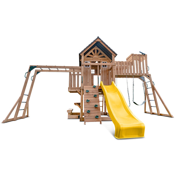 Lifespan Kids Kensington Swing Set, Monkey Bars & Play Centre with 2.2m Slide (Yellow) Awezingly