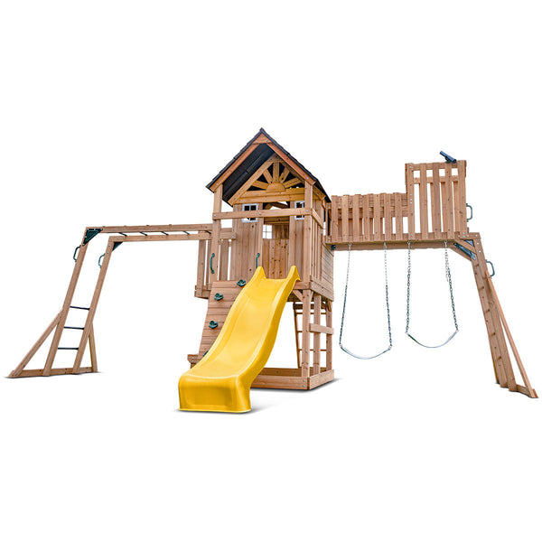 Lifespan Kids Kensington Swing Set, Monkey Bars & Play Centre with 2.2m Slide (Yellow) Awezingly