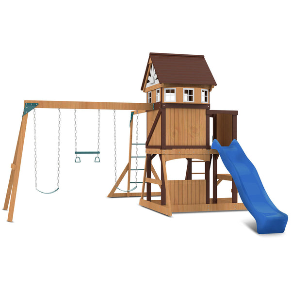 Lifespan Kids Meer Brook Swing Set, Monkey Bars & Play Centre with 2.2m Slide (Blue) Awezingly