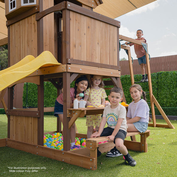 Lifespan Kids Meer Brook Swing Set, Monkey Bars & Play Centre with 2.2m Slide (Green) Awezingly