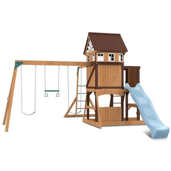 Lifespan Kids Meer Brook Swing Set, Monkey Bars & Play Centre with 2.2m Slide (Pastel Blue) Awezingly