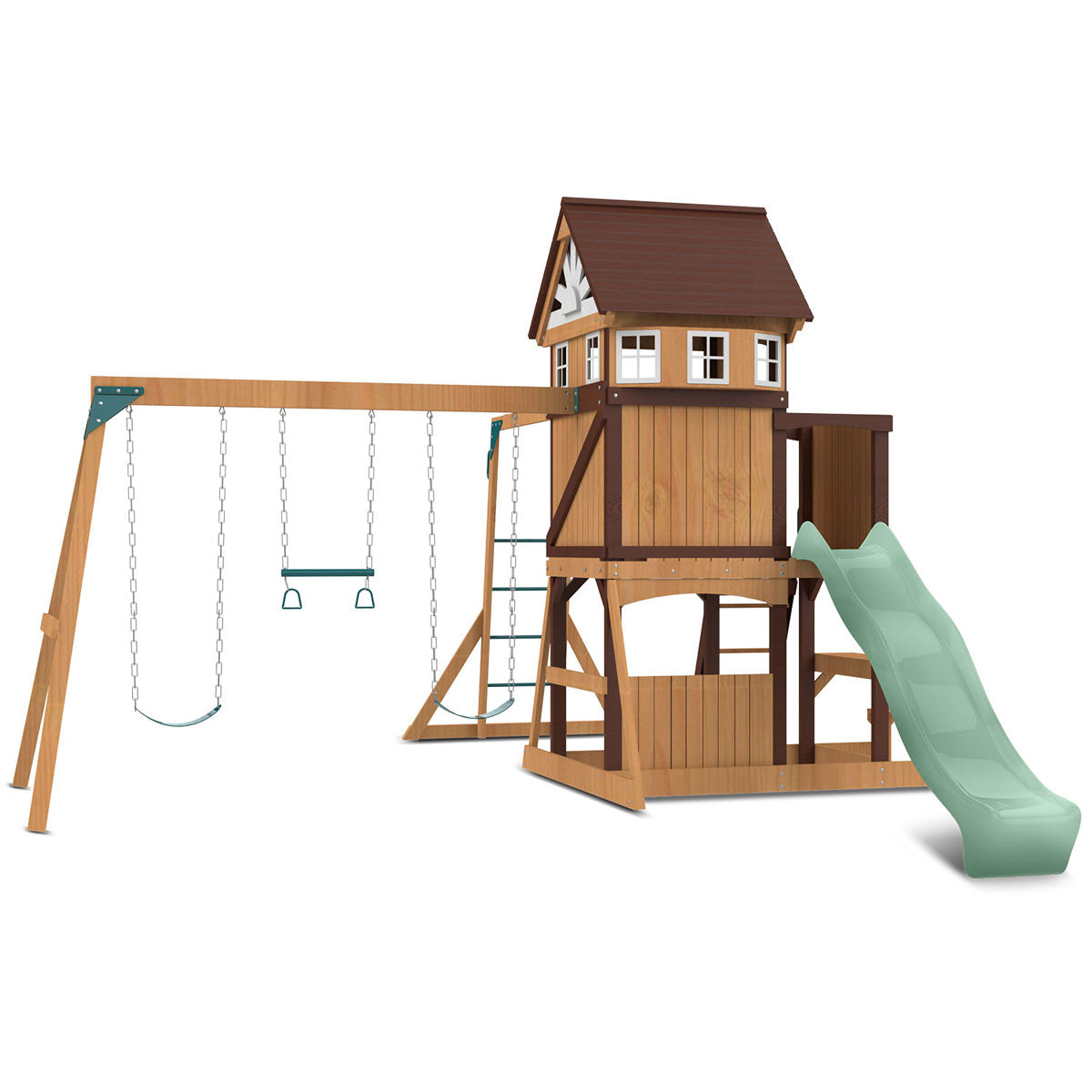 Lifespan Kids Meer Brook Swing Set, Monkey Bars & Play Centre with 2.2m Slide (Pastel Green) Awezingly