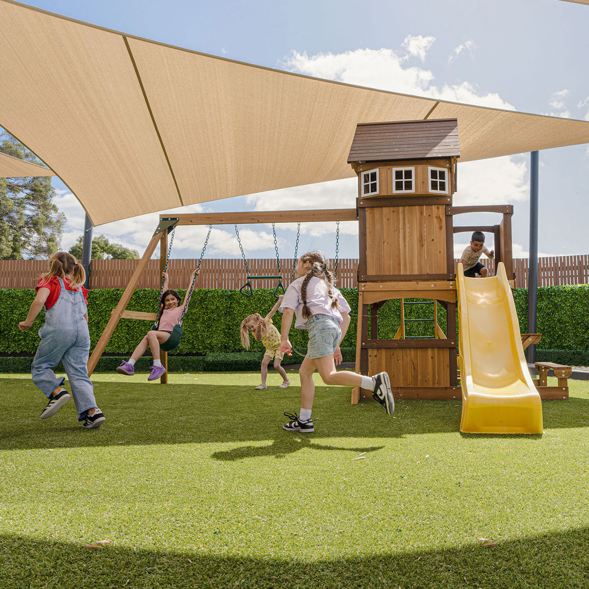 Lifespan Kids Meer Brook Swing Set, Monkey Bars & Play Centre with 2.2m Slide (Yellow) Awezingly